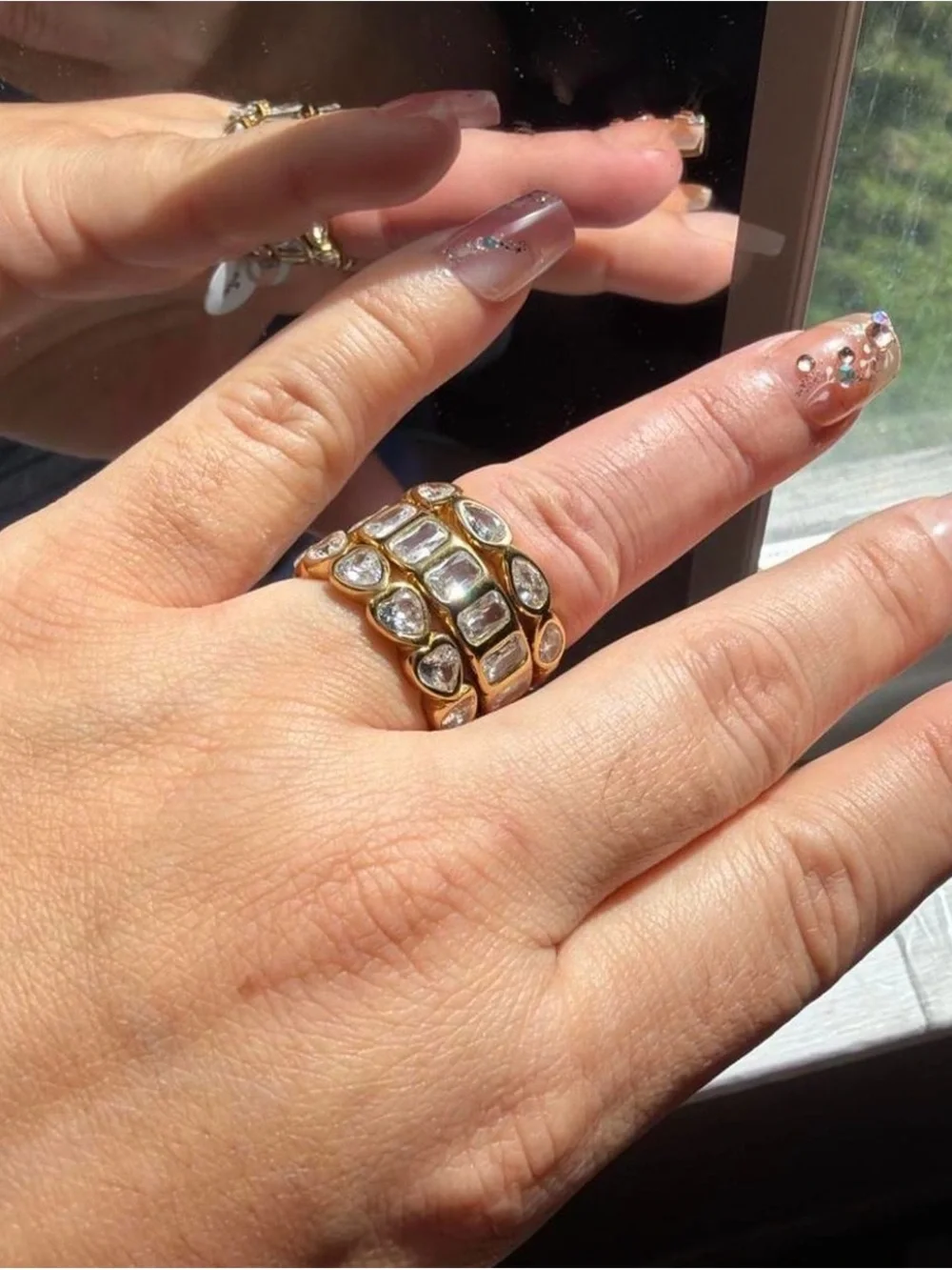 Gold Stackable Crystal Ring Set - Elegant Women’s Jewelry